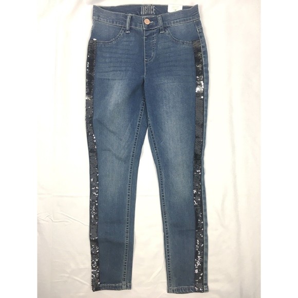 NWT Justice Girl Size 10 Plus Denim Jegging High Rise Tuxedo Sequins - Picture 1 of 5